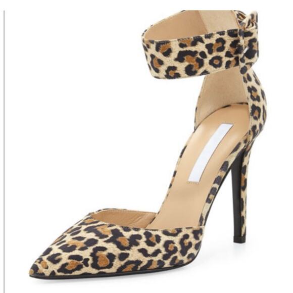 Diane Von Furstenberg Animal Print Ankle Strap Pumps Heels Leather Womens Sz 7.5 - Picture 1 of 14